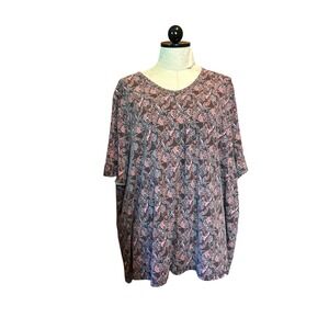 Ulla Popken‎ Womens Plus Size 24/26 Paisley Print A-Line V-Neck Tunic Top Pink